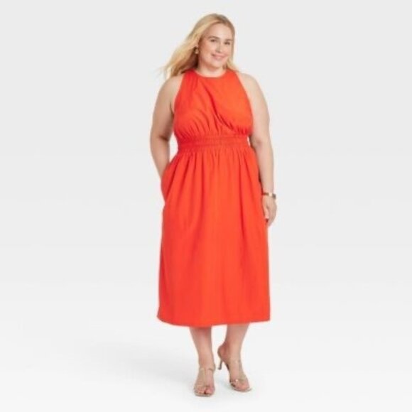 NEW A New Day Women's Poplin Cross Back Cinch Waist Midi Dress - Size XXL - Picture 1 of 9
